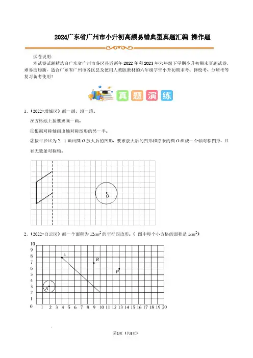广州小升初易错典型真题汇编 操作题--2024年六年级下册数学含答案