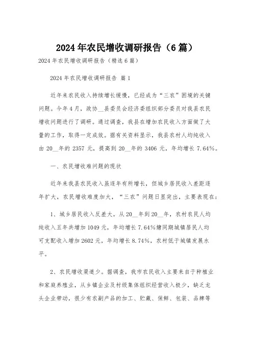 2024年农民增收调研报告(6篇)