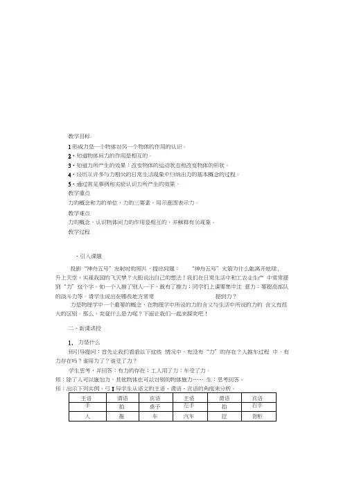 人教版八年级物理第七章第一节《力》