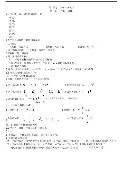 (完整版)高中数学必修2立体几何知识点.docx