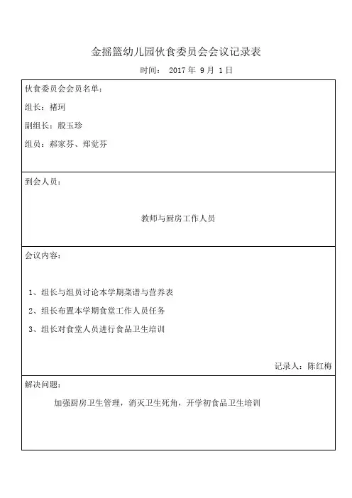 幼儿园膳食委员会会议记录表