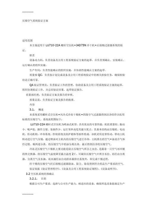 (整理)压缩空气系统验证方案