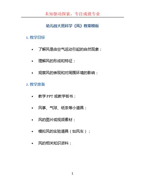 幼儿园大班科学《风》教案模板