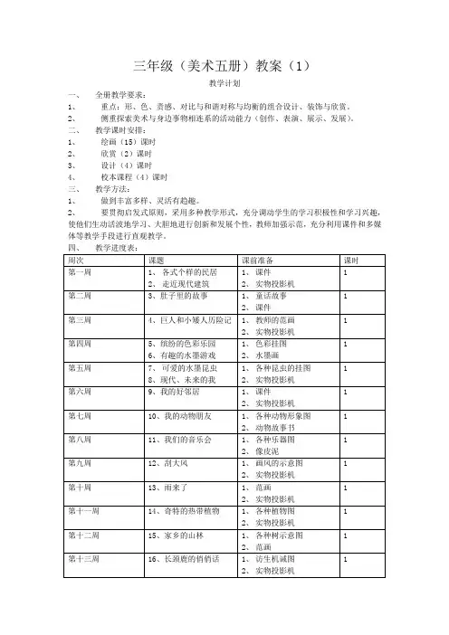 岭南版小学美术三年级上册教案全册