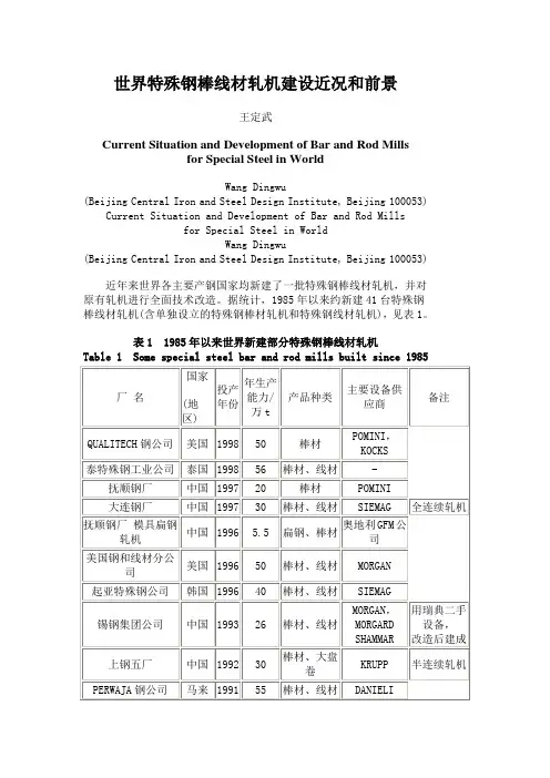 世界特殊钢棒线材轧机建设近况和前景
