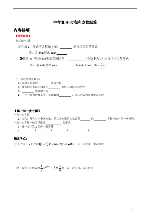 【新】九年级数学 人教版 中考专题复习-方程和方程组篇(知识点讲解+练习题)
