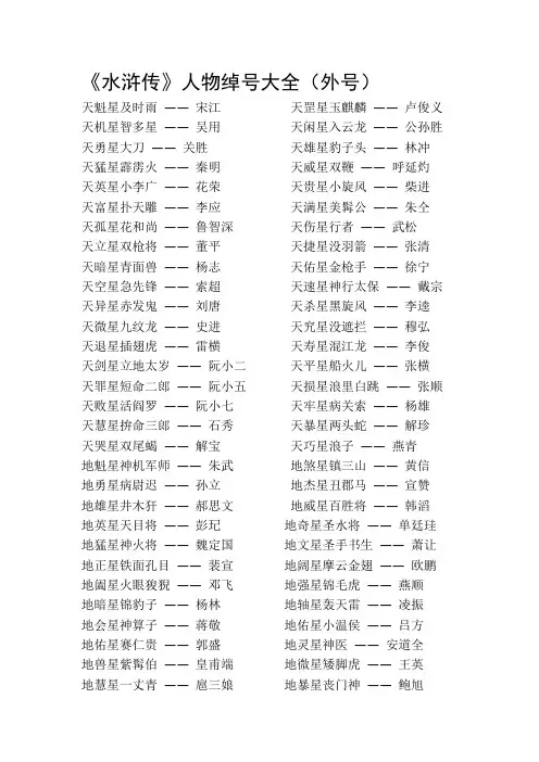 《水浒传》人物绰号大全