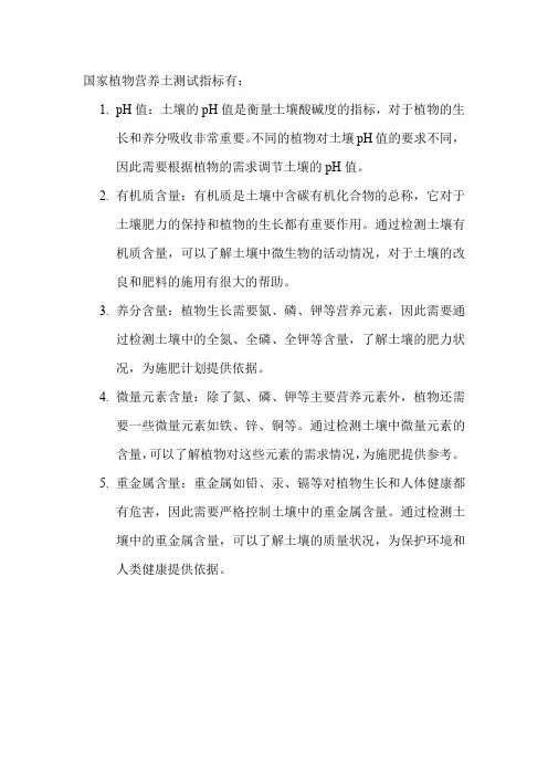 国家植物营养土测试指标
