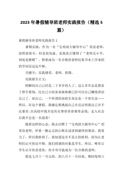 2023年暑假辅导班老师实践报告(精选5篇)