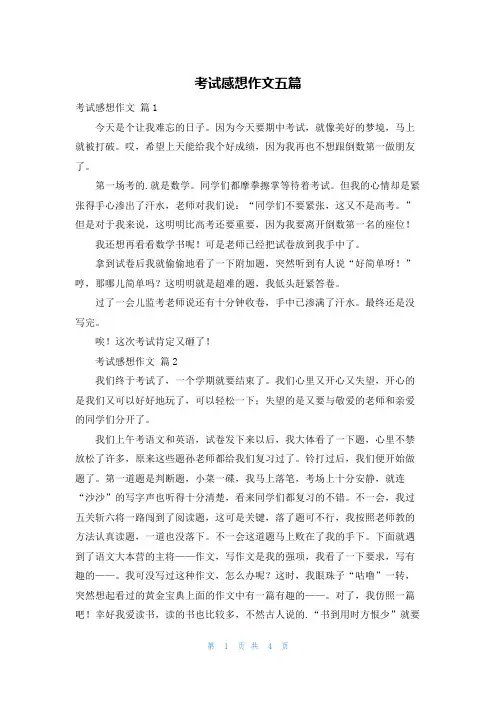 考试感想作文五篇
