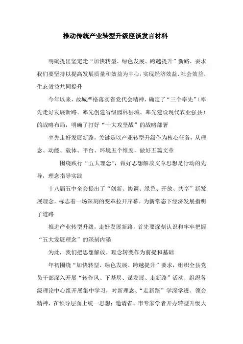 推动传统产业转型升级座谈发言材料