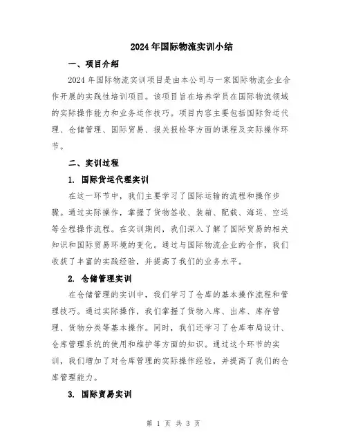 2024年国际物流实训小结