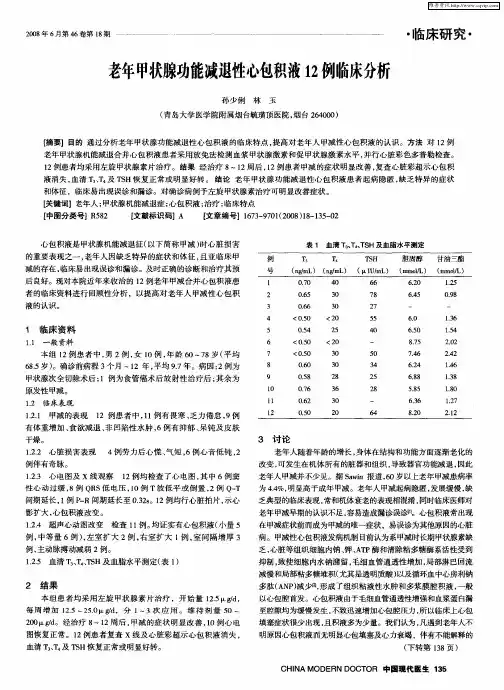 老年甲状腺功能减退性心包积液12例临床分析