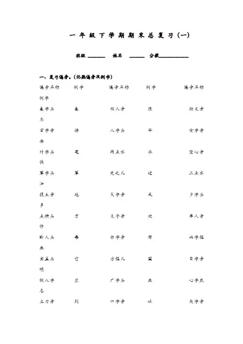 一年级下册语文期末复习题偏旁部首新人教版(精品)