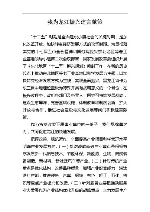 我为龙江振兴建言献策
