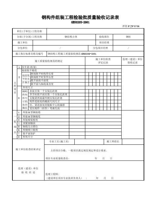 6钢构件组装工程检验批质量验收记录表(津资K-J9-G-06)