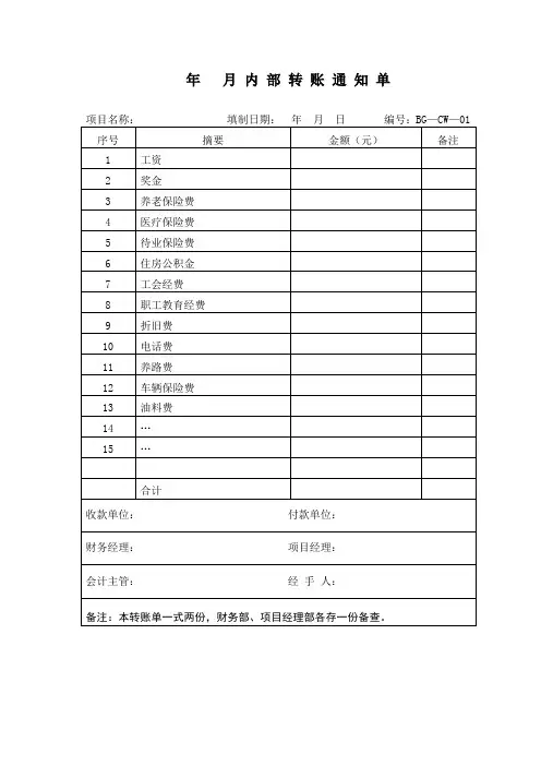推荐-项目工程表格分包工程付款单、内部转帐通知单、