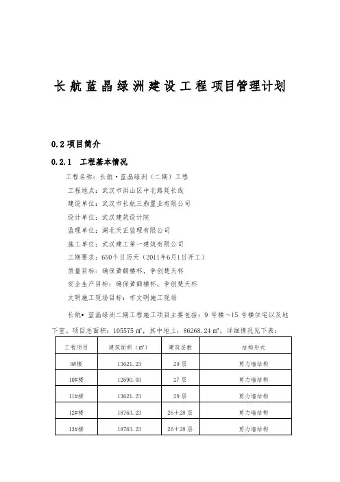 长航蓝晶绿洲建设工程项目管理计划