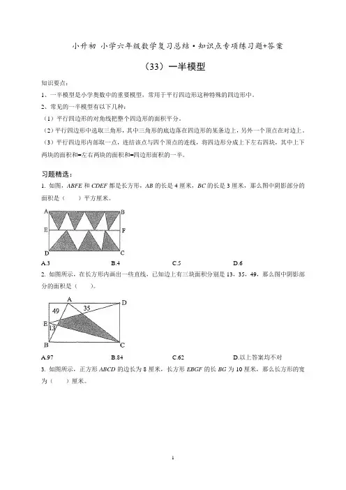 小升初六年级数学专项练习《(33)一半模型》知识点总结复习训练