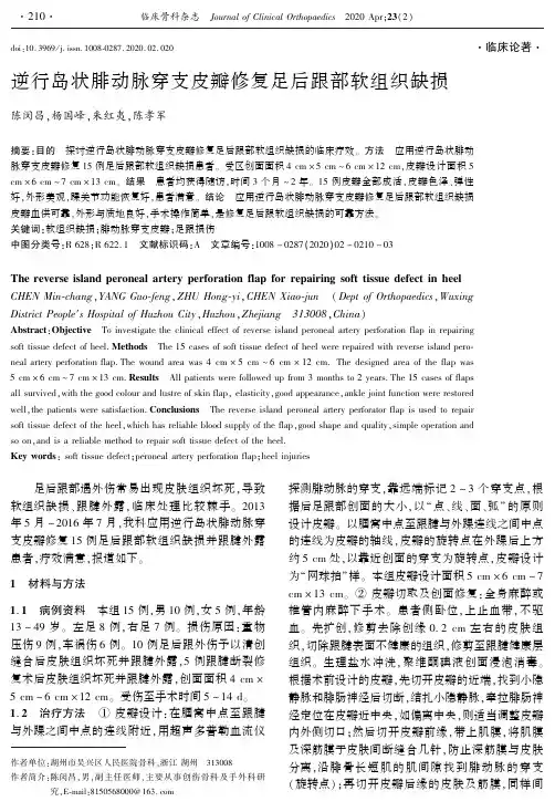 逆行岛状腓动脉穿支皮瓣修复足后跟部软组织缺损