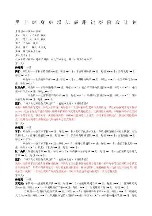 男士健身房增肌减脂初级阶段计划