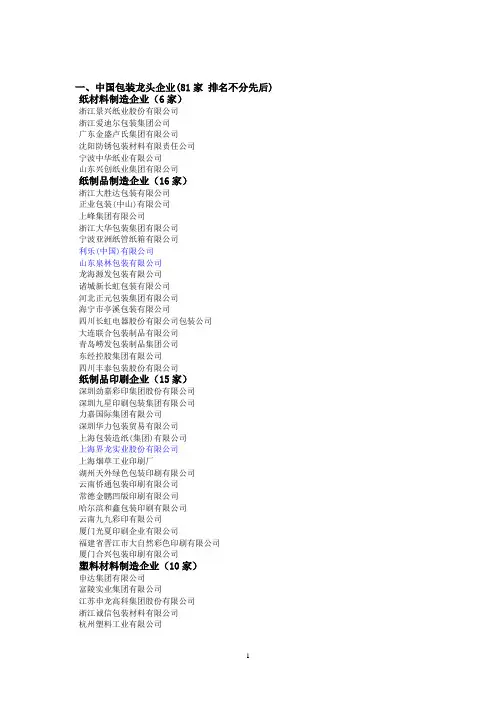 中国包装龙头企业(81家)