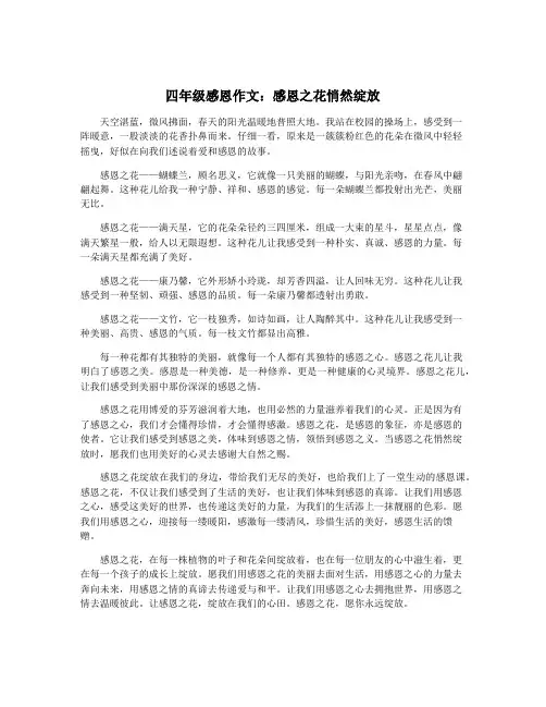 四年级感恩作文：感恩之花悄然绽放