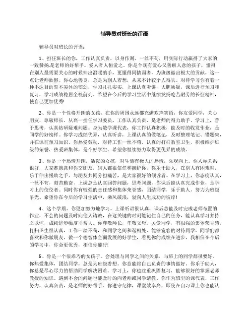 辅导员对班长的评语