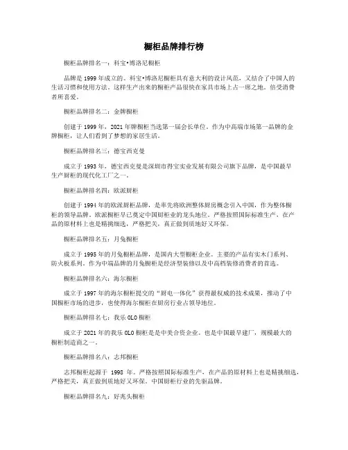 橱柜品牌排行榜