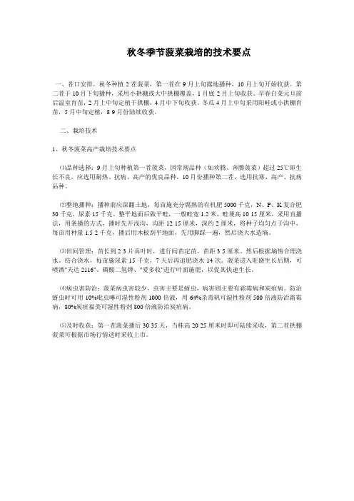 秋冬季节菠菜栽培的技术要点