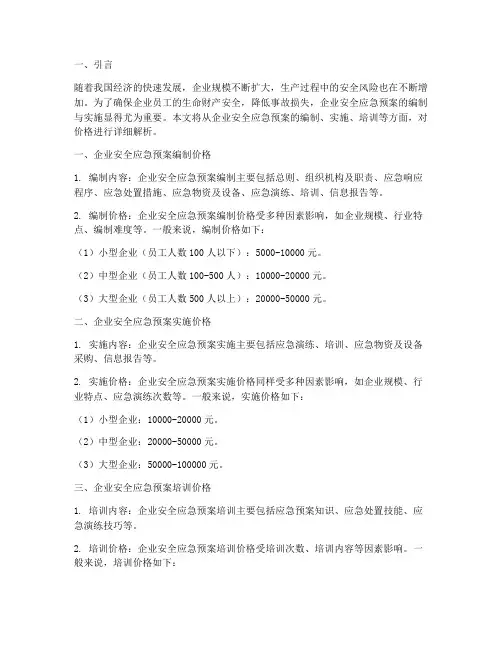 企业安全应急预案价格