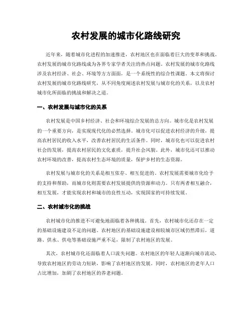 农村发展的城市化路线研究