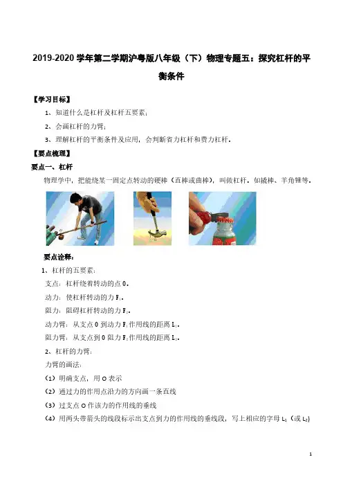 2020春八年级物理下册 专题5 探究杠杆的平衡条件知识点总结及习题精练