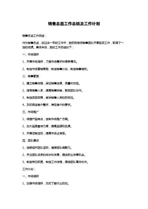 销售总监工作总结及工作计划
