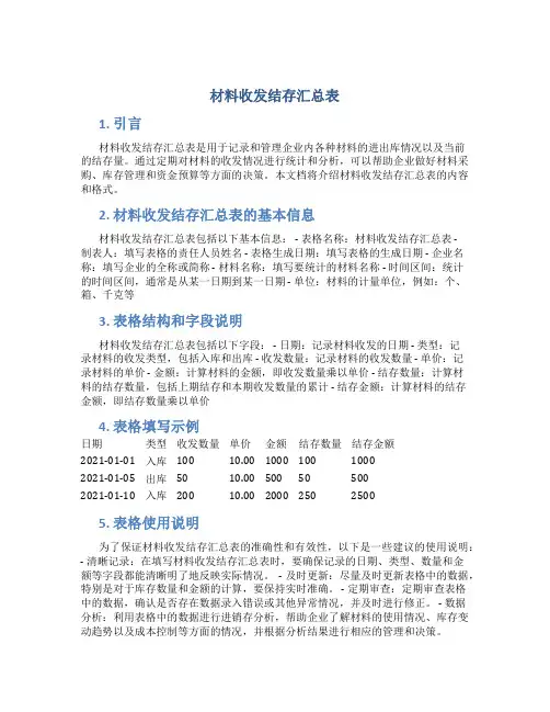 材料收发结存汇总表