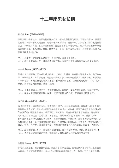 十二星座男女长相【最全】