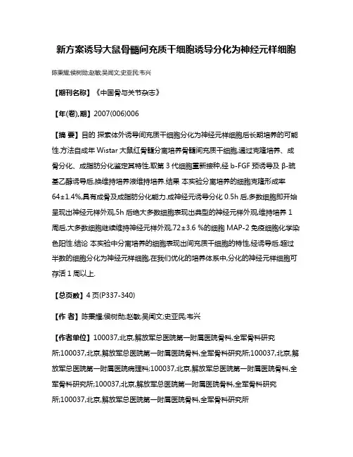 新方案诱导大鼠骨髓间充质干细胞诱导分化为神经元样细胞