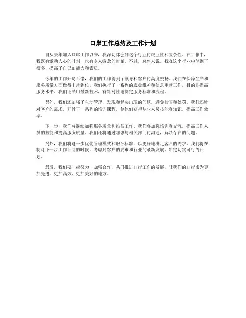 口岸工作总结及工作计划