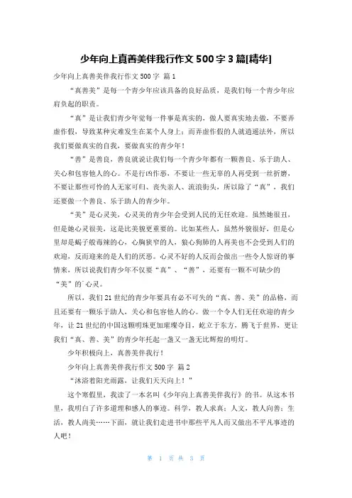 少年向上真善美伴我行作文500字3篇[精华]