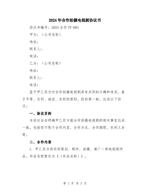 2024年合作拍摄电视剧协议书