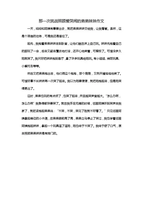 那一次挑战照顾爱哭闹的弟弟妹妹作文
