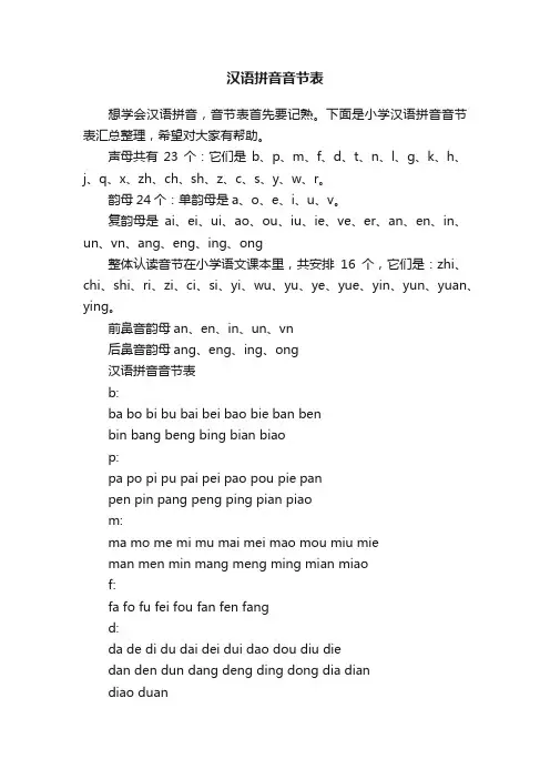 汉语拼音音节表