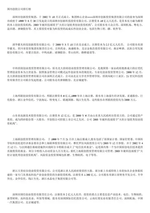 国内创投公司排行榜