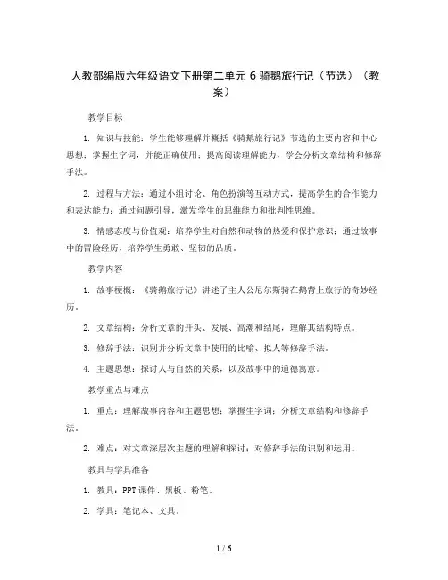 人教部编版六年级语文下册第二单元 6 骑鹅旅行记(节选)(教案)