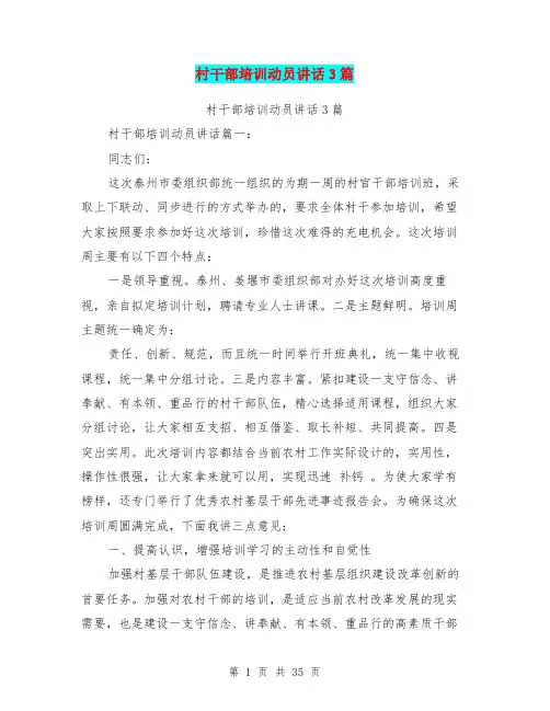 村干部培训动员讲话3篇