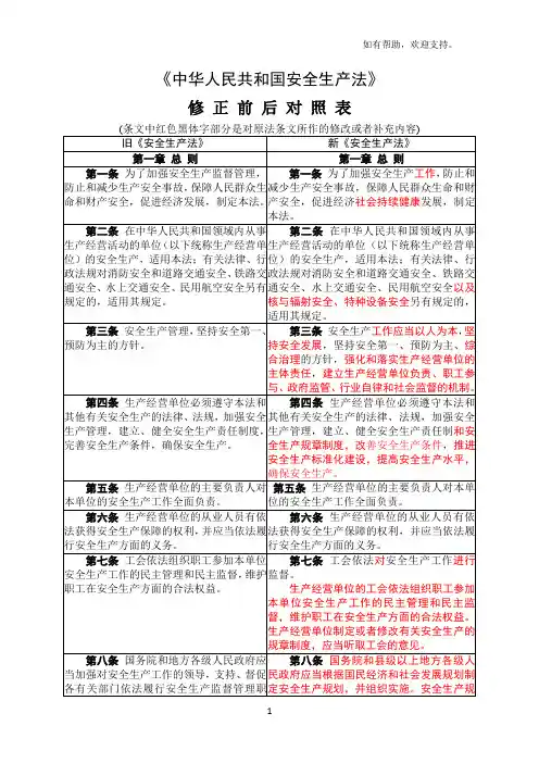 安全生产法新旧对比