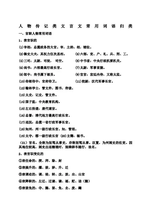 高考人物传记类文言文常用词语归类 很详细哦 