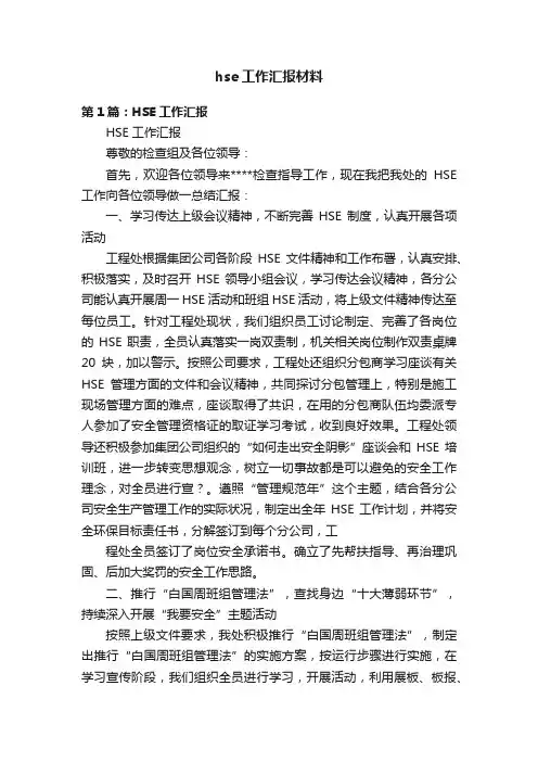 hse工作汇报材料