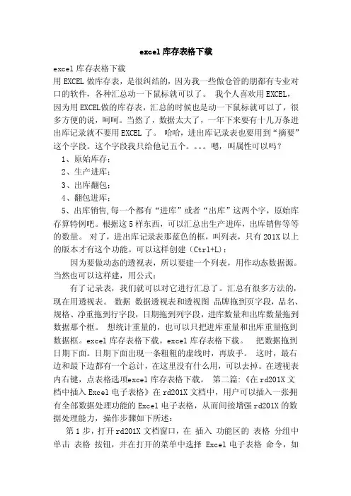 excel库存表格下载（范本）