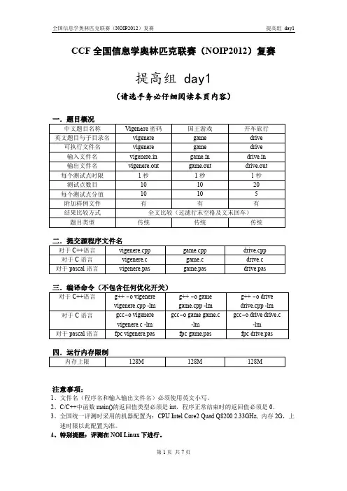 NOIP2012提高组day1